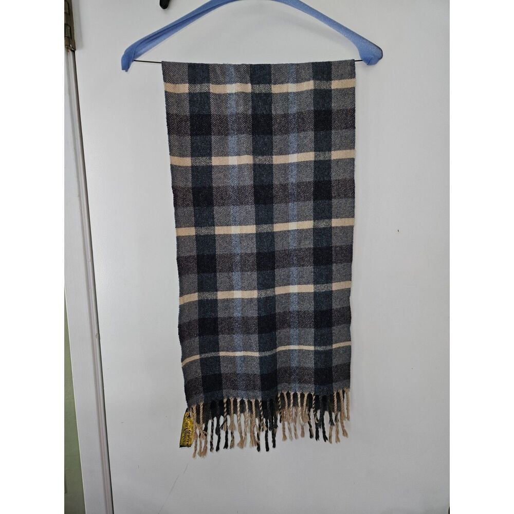 VINTAGE AMICALE 100% Italian Cashmere Plaid Tassel Scarf